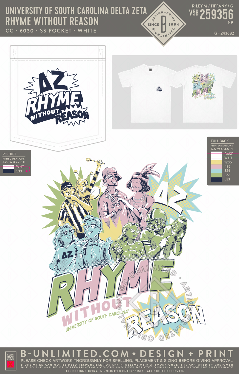University of South Carolina Delta Zeta - Rhyme Without Reason - CC - 6030 - SS Pocket - White