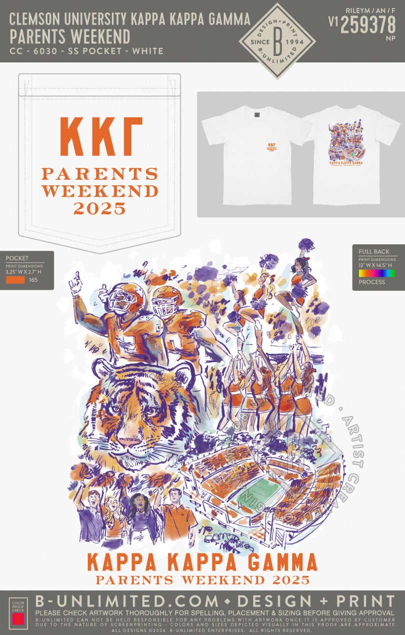 Clemson University Kappa Kappa Gamma - Parents Weekend(EOY25) - CC - 6030 - SS Pocket - White