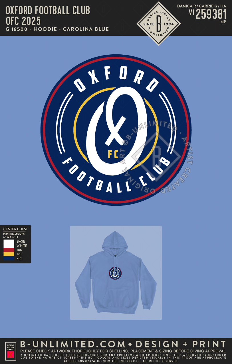 Oxford Football Club - OFC 2025 - Gildan - 18500 - Hoodie - Carolina Blue