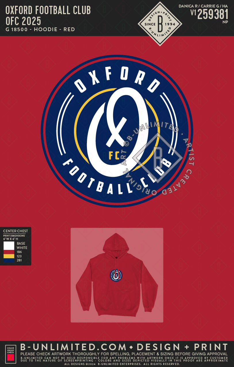 Oxford Football Club - OFC 2025 - Gildan - 18500 - Hoodie - Red