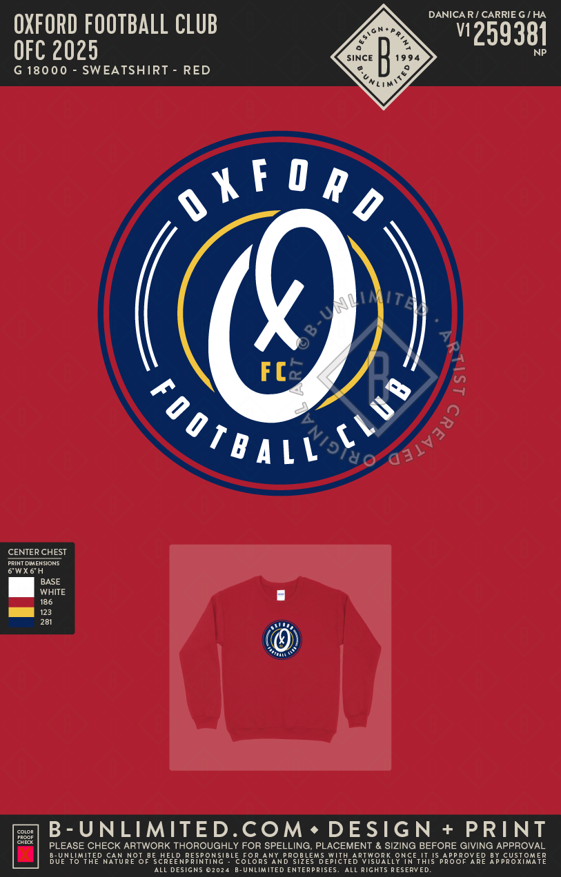 Oxford Football Club - OFC 2025 - Gildan - 18000 - Crewneck Sweatshirt - Red