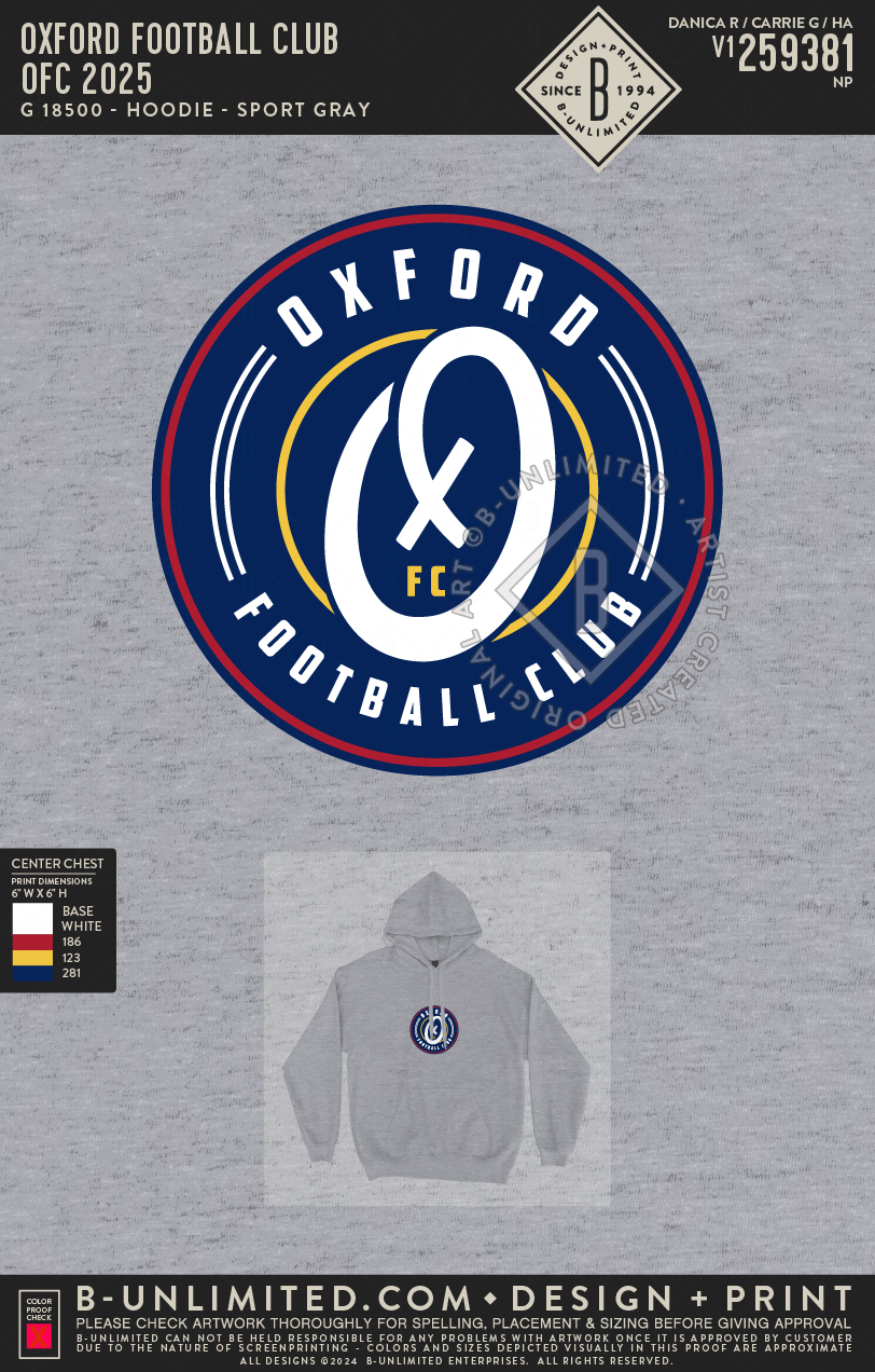 Oxford Football Club - OFC 2025 - Gildan - 18500 - Hoodie - Sport Grey