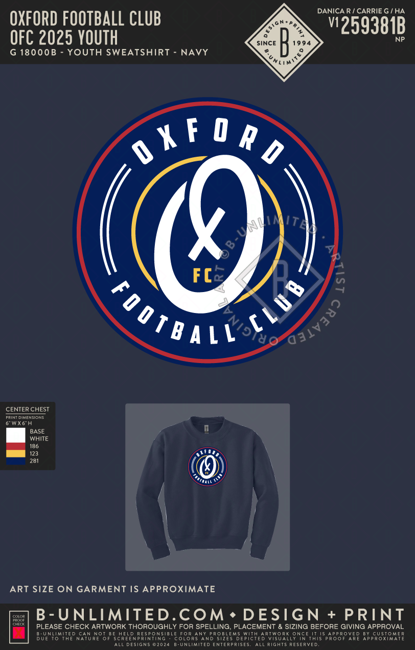 Oxford Football Club - OFC 2025 YOUTH - Gildan - 18000B - Youth Sweatshirt - Navy