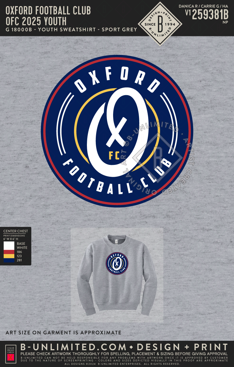 Oxford Football Club - OFC 2025 YOUTH - Gildan - 18000B - Youth Sweatshirt - Sport Grey
