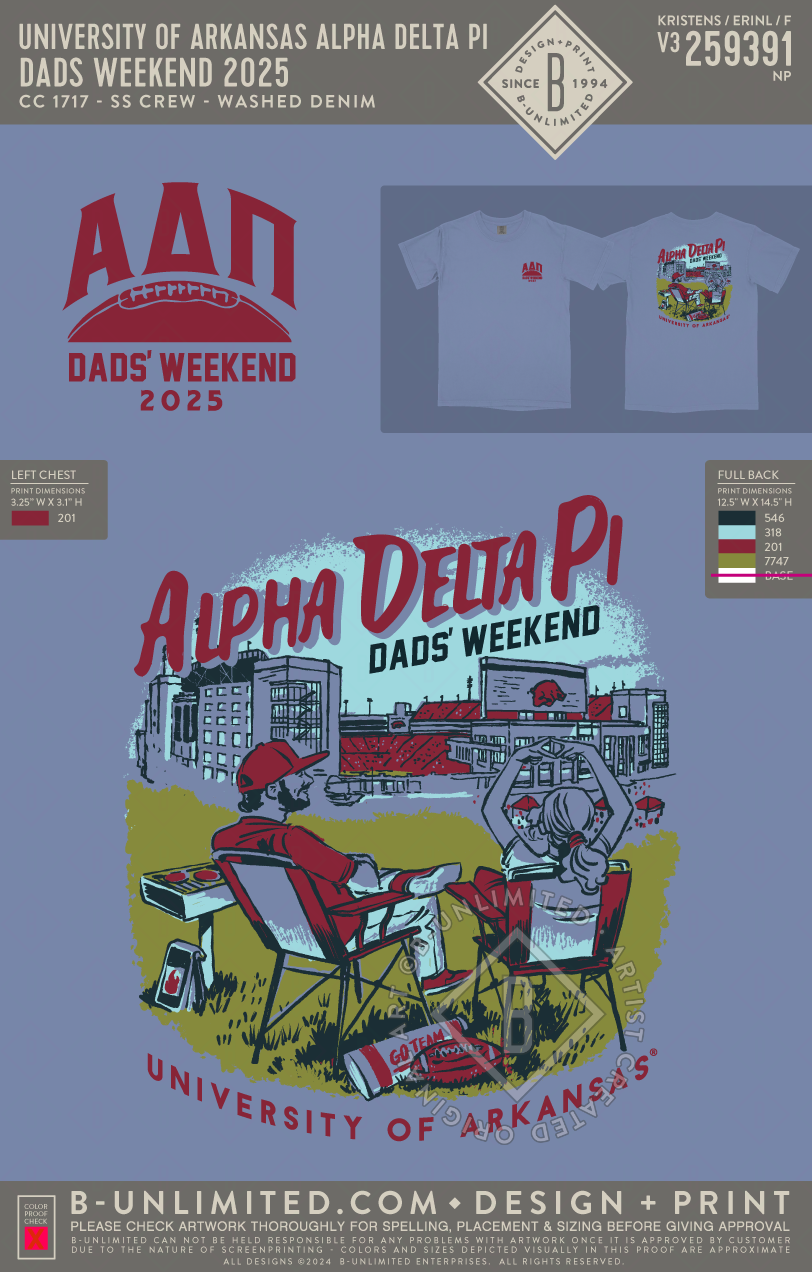 University of Arkansas Alpha Delta Pi - Dads Weekend 2025 - CC - 1717 - SS Crew - Washed Denim