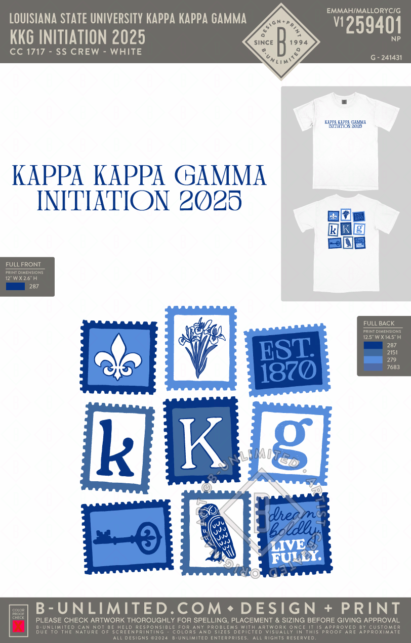 Louisiana State University Kappa Kappa Gamma - KKG Initiation 2025 - CC - 1717 - SS Crew - White