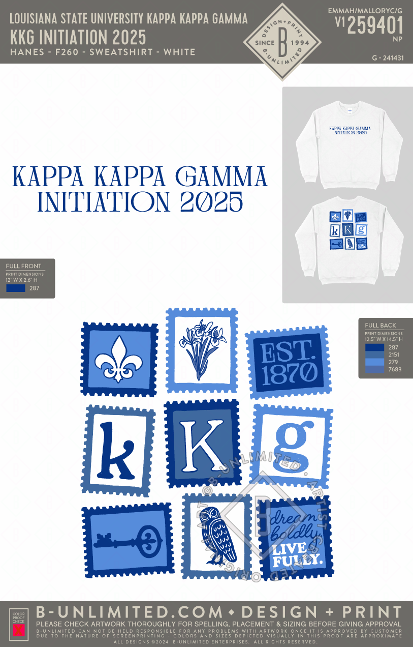 Louisiana State University Kappa Kappa Gamma - KKG Initiation 2025 - Hanes - F260 - Sweatshirt - White