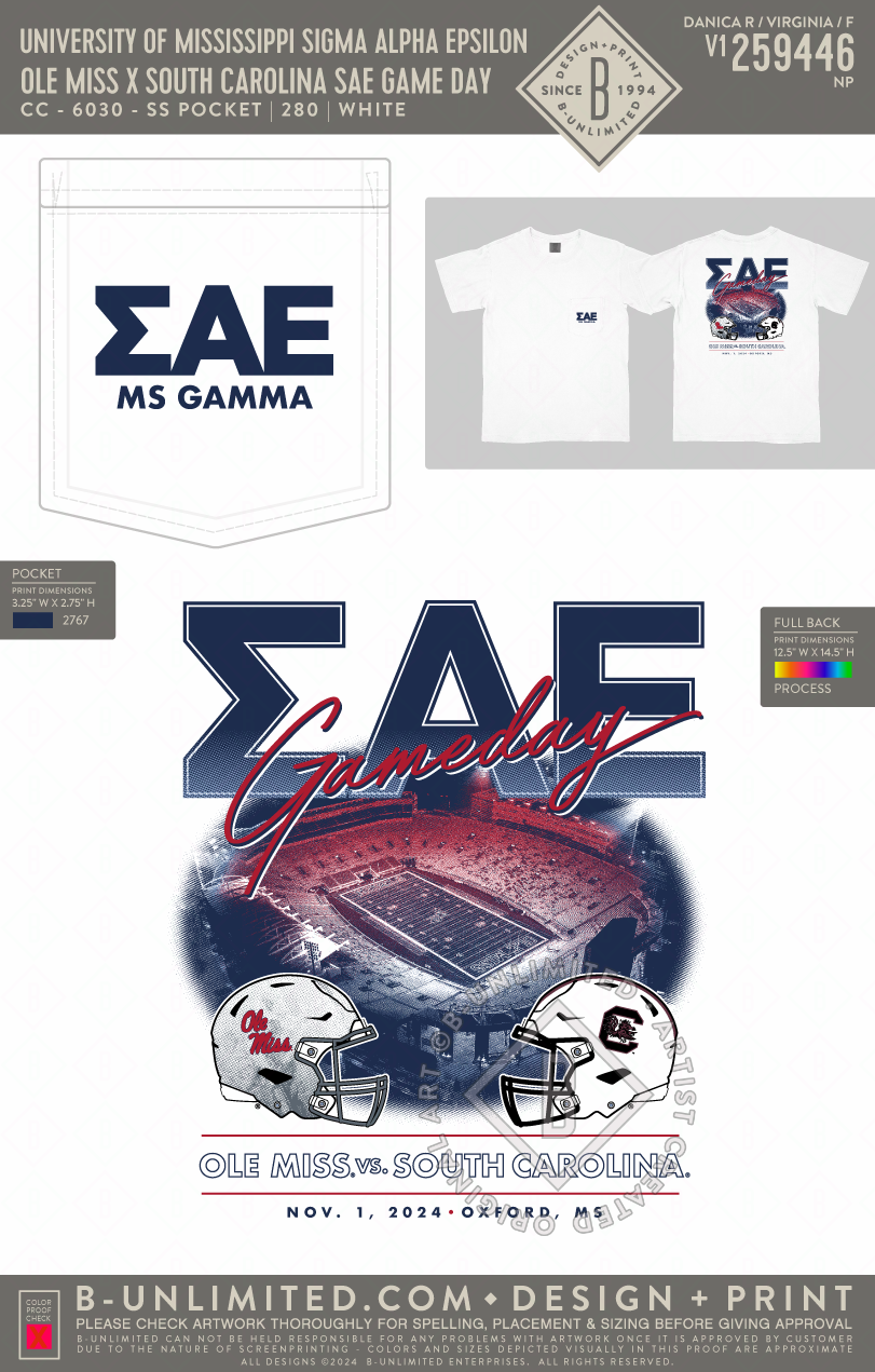 University of Mississippi Sigma Alpha Epsilon - Ole Miss x South Carolina SAE Game Day - CC - 6030 - SS Pocket - White