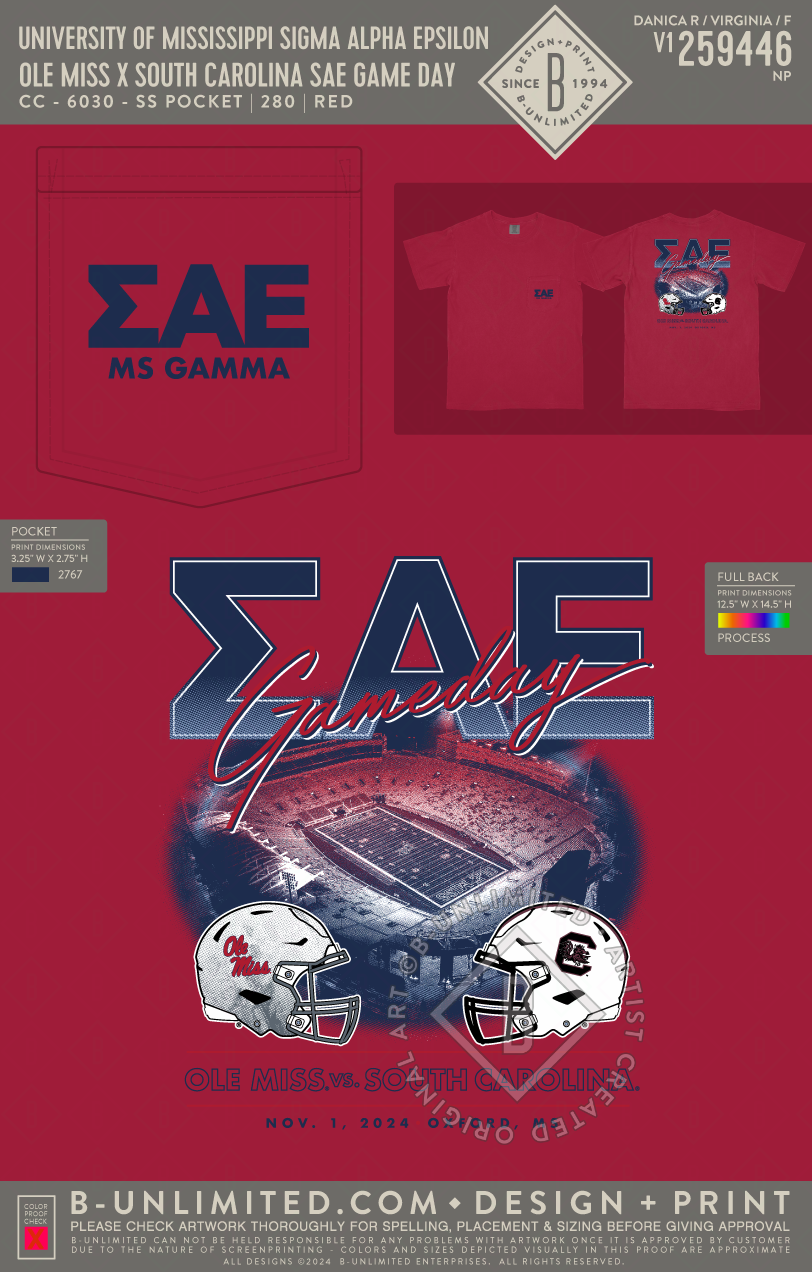 University of Mississippi Sigma Alpha Epsilon - Ole Miss x South Carolina SAE Game Day - CC - 6030 - SS Pocket - Red