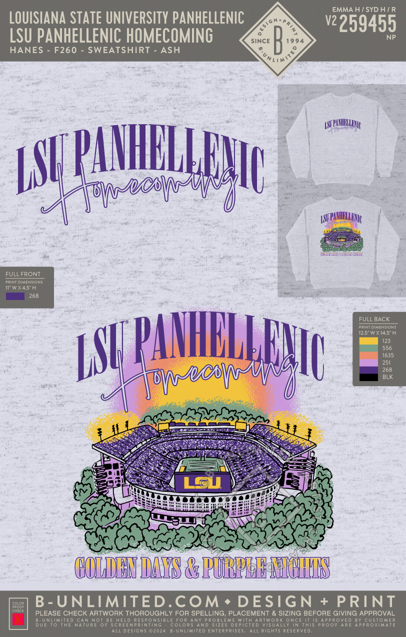 Louisiana State University Panhellenic - LSU Panhellenic Homecoming - Hanes - F260 - Sweatshirt - Ash