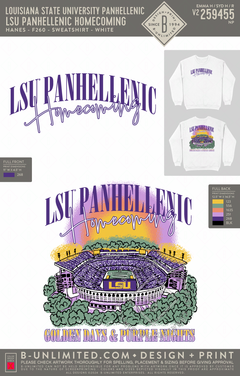 Louisiana State University Panhellenic - LSU Panhellenic Homecoming - Hanes - F260 - Sweatshirt - White