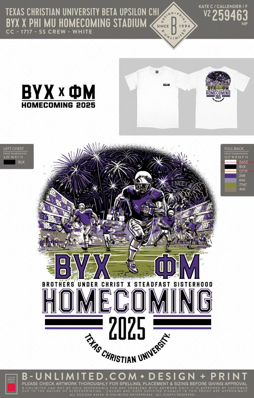 Texas Christian University Beta Upsilon Chi - BYX x Phi Mu Homecoming Stadium - CC - 1717 - SS Crew - White