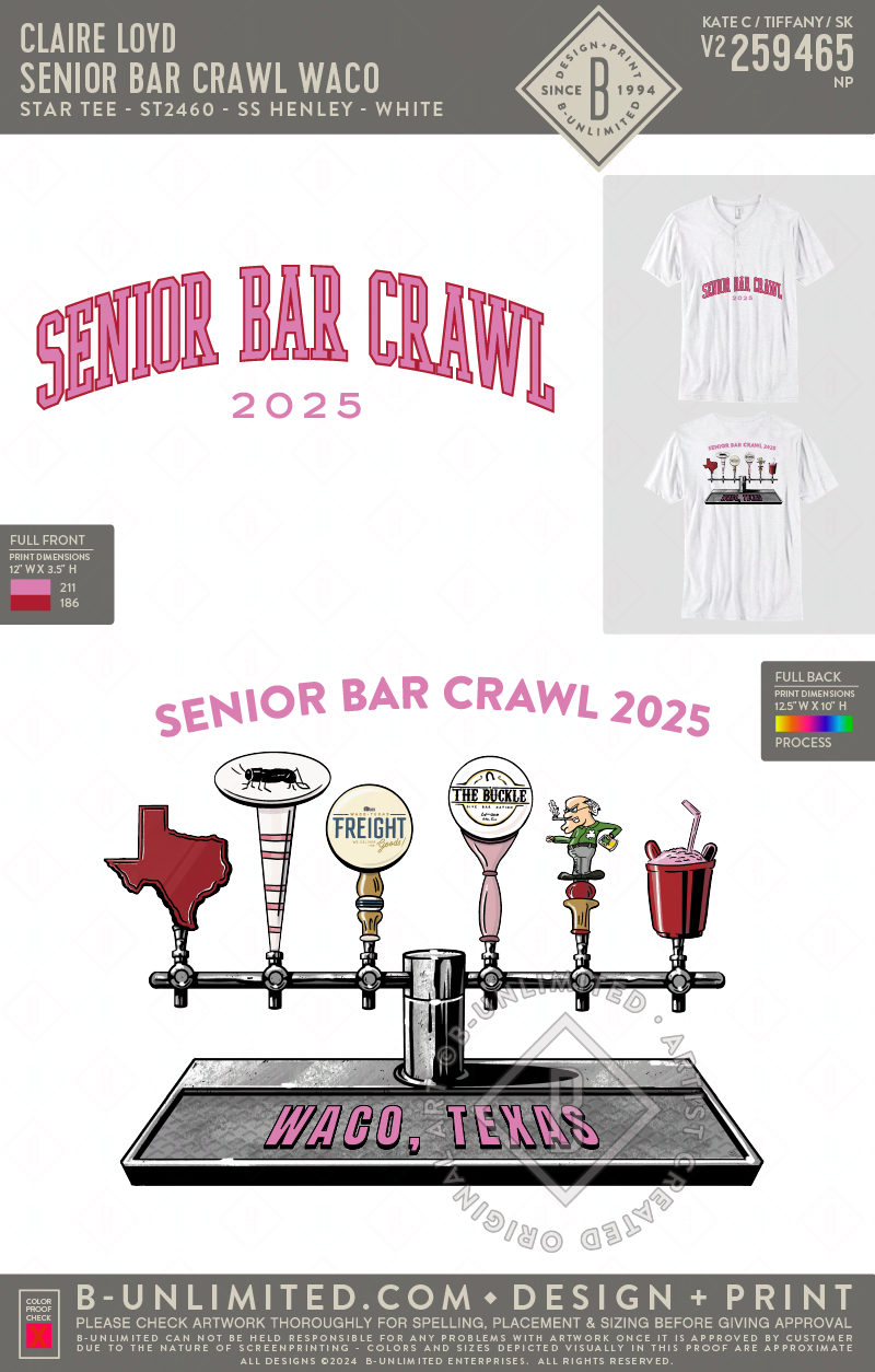 Claire Loyd - Senior Bar Crawl Waco - Star Tee - ST2460 - SS Henley - White