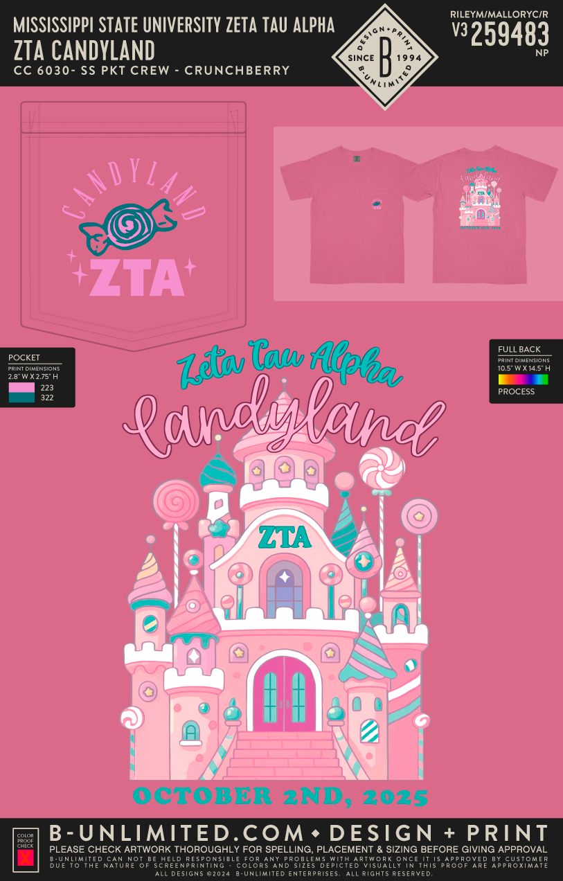 Mississippi State University Zeta Tau Alpha - ZTA Candyland - CC - 6030 - SS Pocket - Crunchberry