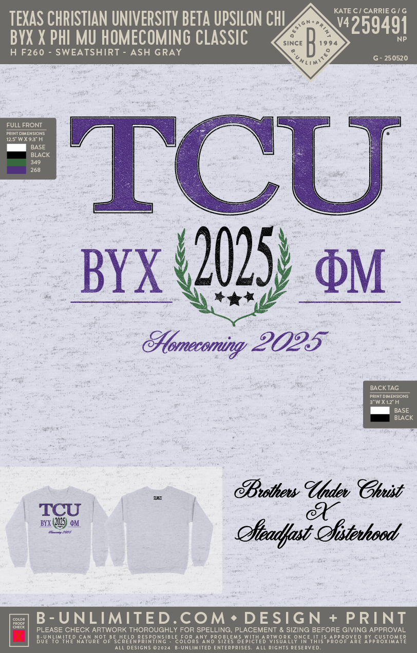 Texas Christian University Beta Upsilon Chi - BYX x Phi Mu Homecoming Classic - Hanes - F260 - Sweatshirt - Ash