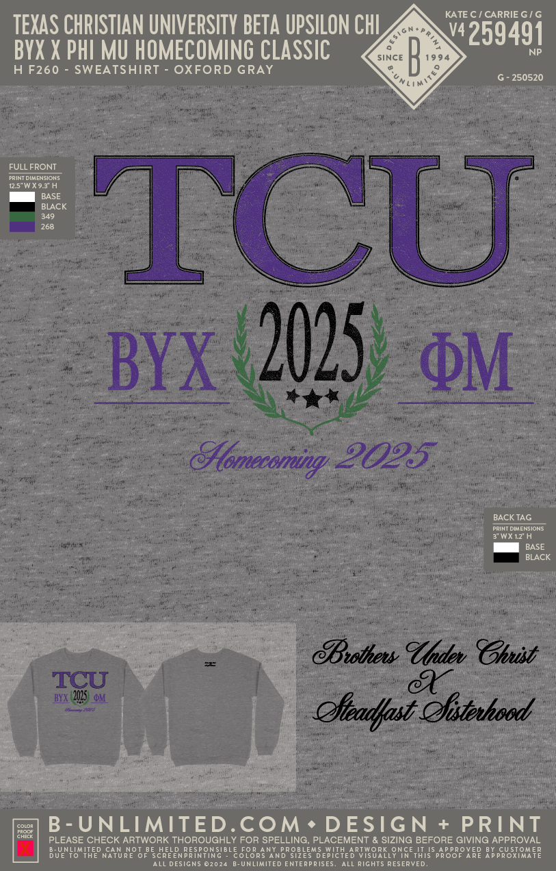Texas Christian University Beta Upsilon Chi - BYX x Phi Mu Homecoming Classic - Hanes - F260 - Sweatshirt - Oxford Gray