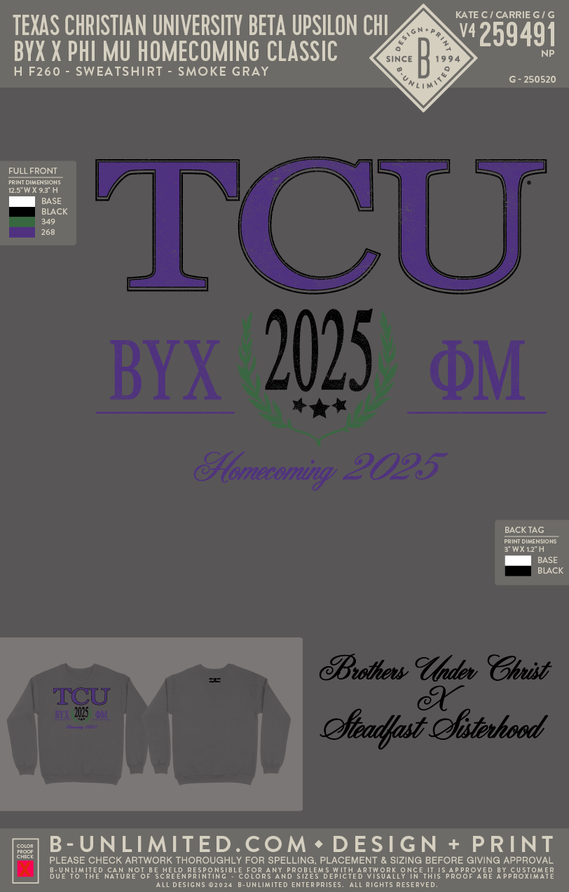 Texas Christian University Beta Upsilon Chi - BYX x Phi Mu Homecoming Classic - Hanes - F260 - Sweatshirt - Smoke Grey
