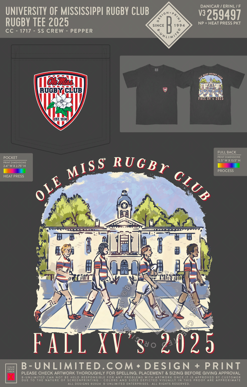 University of Mississippi Rugby Club - Rugby Tee 2025 - CC - 1717 - SS Crew - Pepper