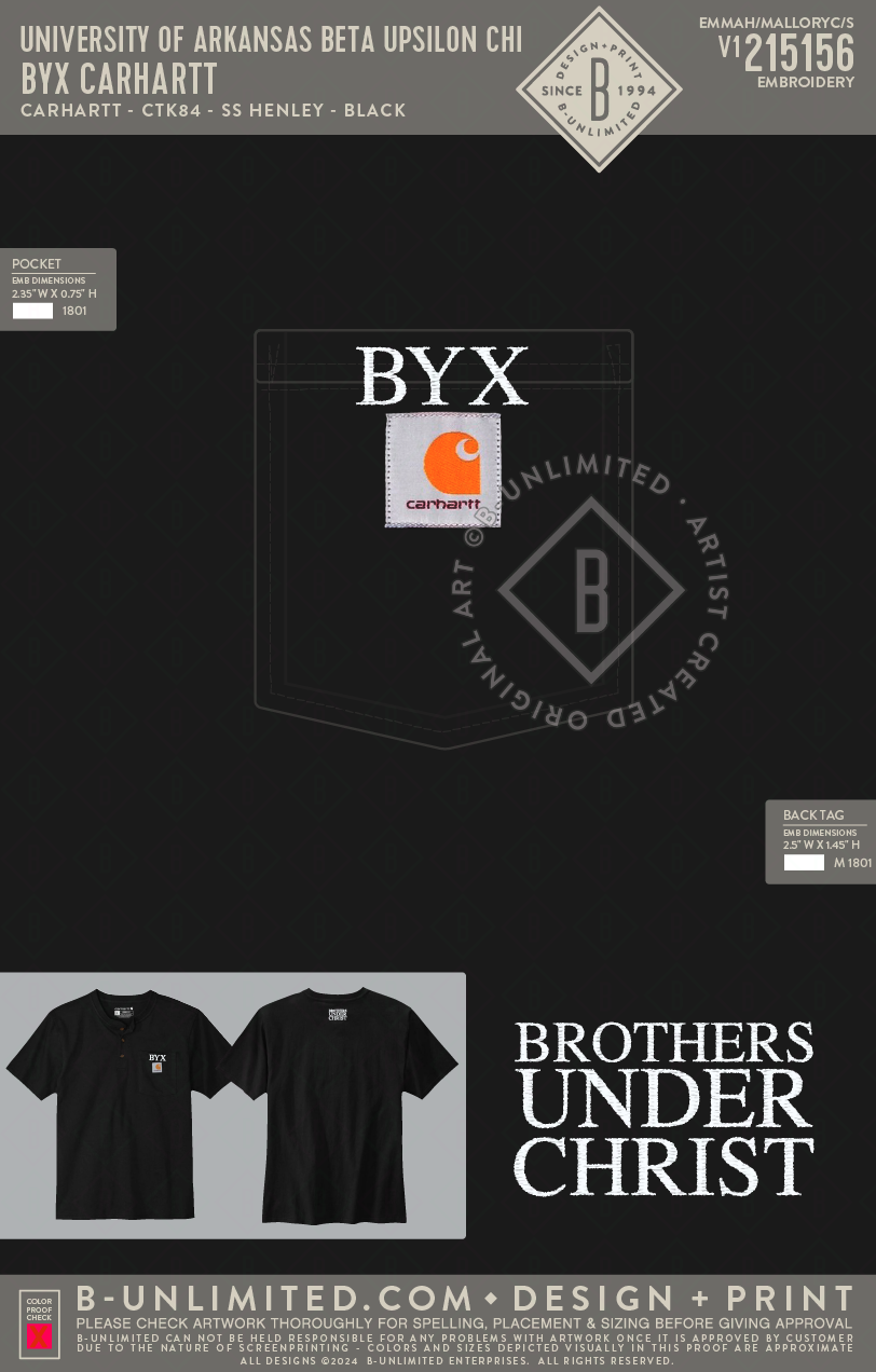 University of Arkansas Beta Upsilon Chi - BYX Carhartt - Carhartt - CTK84 - SS Henley - Black