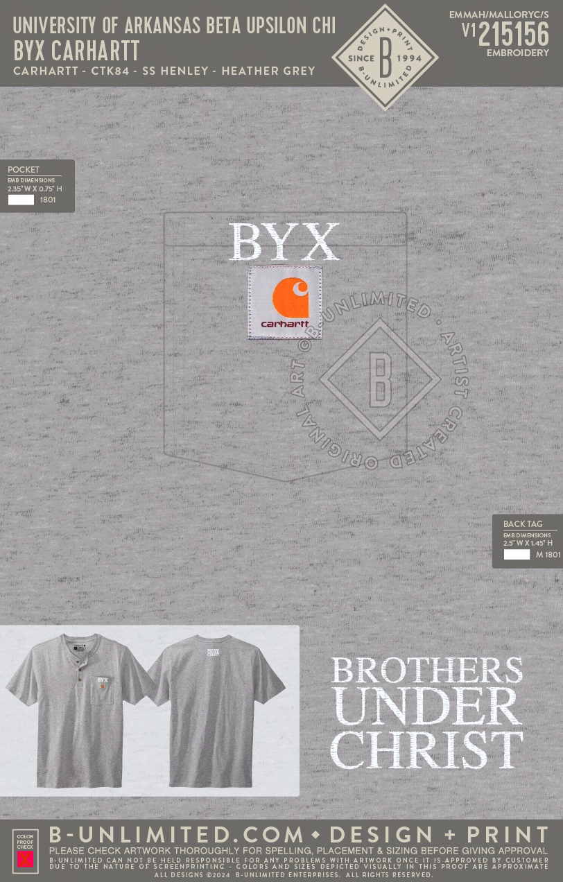 University of Arkansas Beta Upsilon Chi - BYX Carhartt - Carhartt - CTK84 - SS Henley - Heather Grey