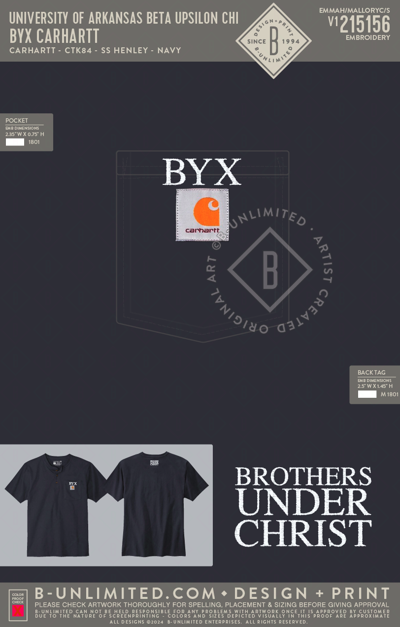 University of Arkansas Beta Upsilon Chi - BYX Carhartt - Carhartt - CTK84 - SS Henley - Navy