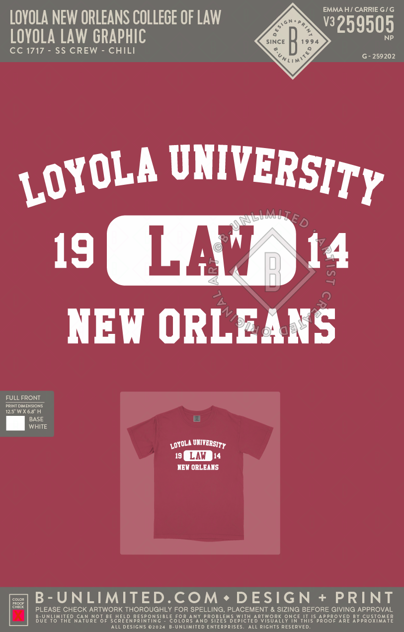 Loyola New Orleans College of Law - Loyola Law Graphic - CC - 1717 - SS Crew - Chili