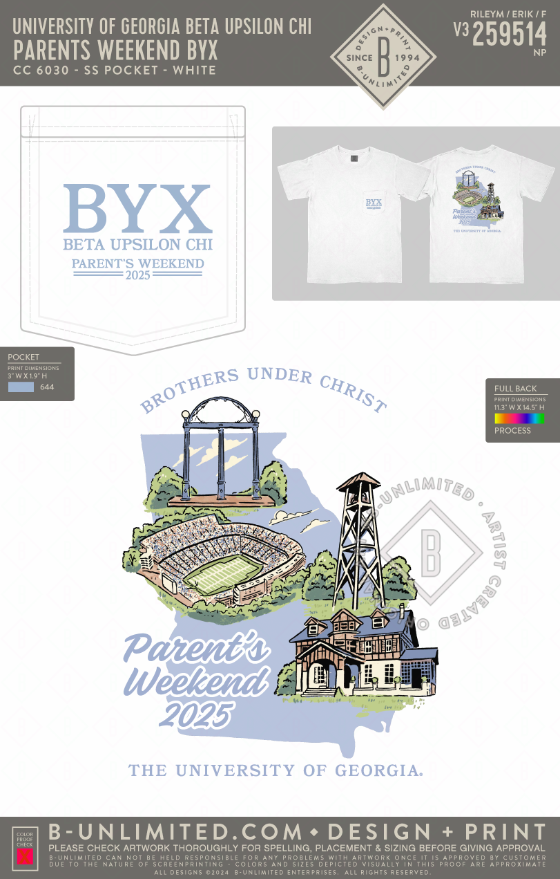 UGA BYX - Parents Weekend BYX - CC - 6030 - SS Pocket - White