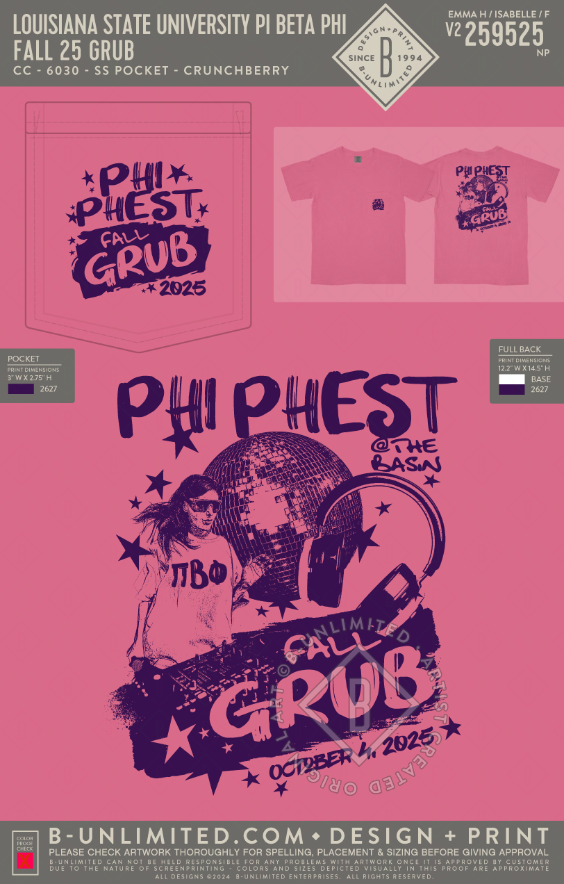 Louisiana State University Pi Beta Phi - Fall 25 GRUB - CC - 6030 - SS Pocket - Crunchberry