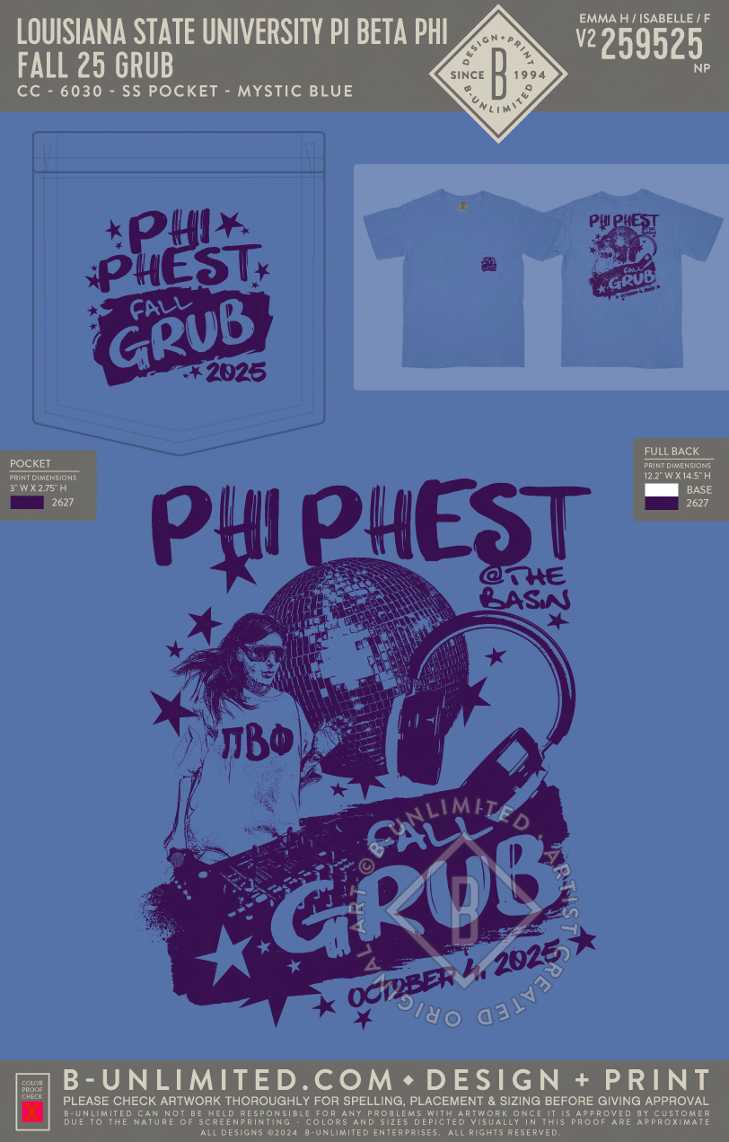 Louisiana State University Pi Beta Phi - Fall 25 GRUB - CC - 6030 - SS Pocket - Mystic Blue