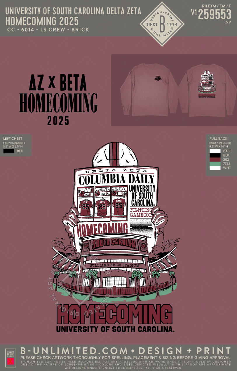 University of South Carolina Delta Zeta - Homecoming 2025 - CC - 6014 - LS Crew - Brick