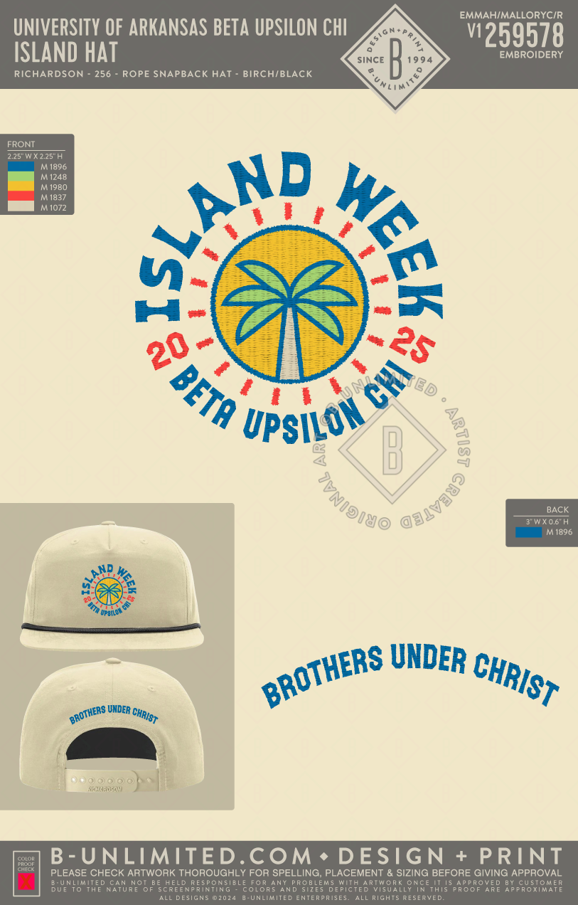 University of Arkansas Beta Upsilon Chi - Island Hat - Richardson - 256 - Rope Snapback Hat - Birch/Black