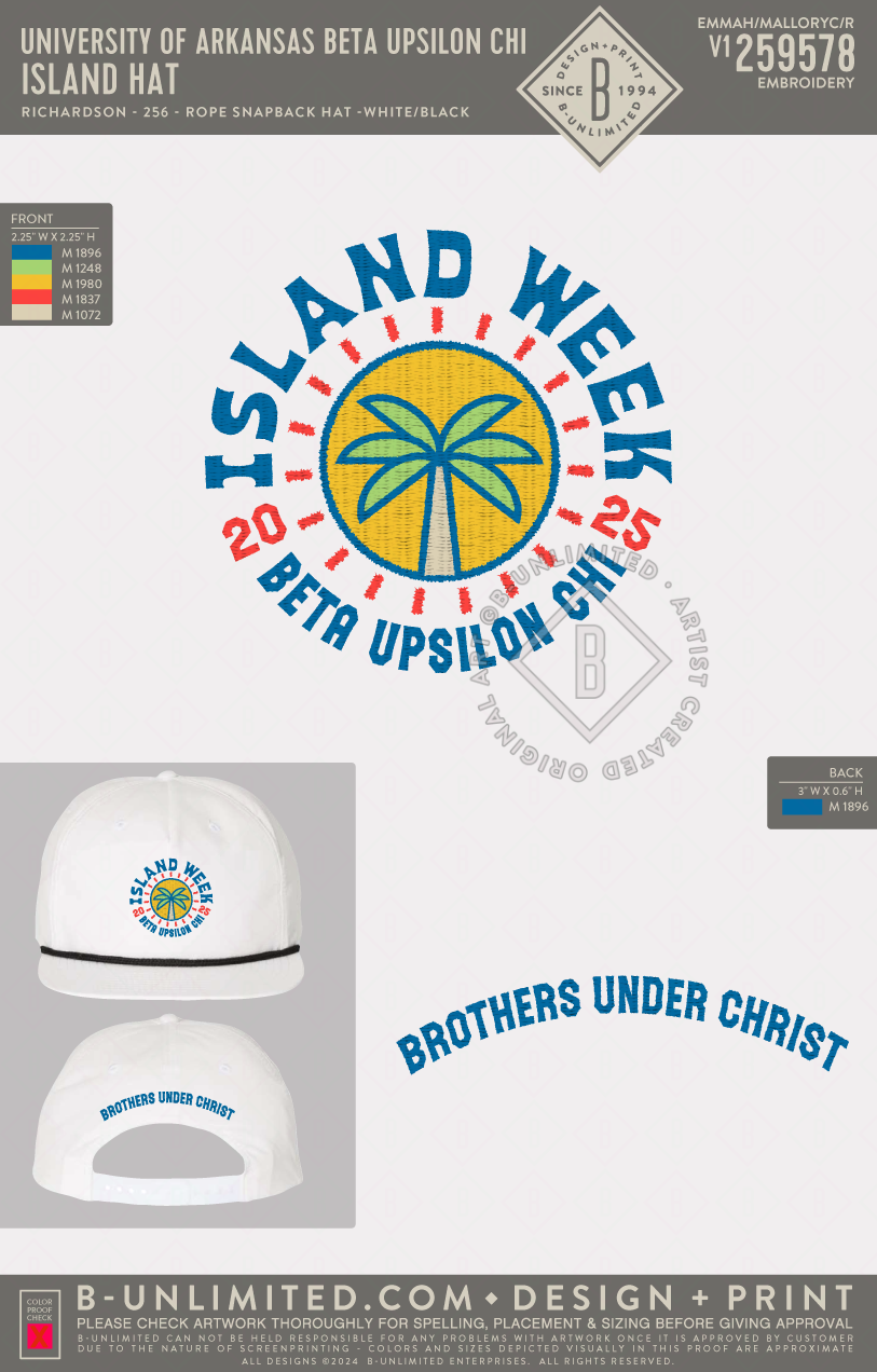 University of Arkansas Beta Upsilon Chi - Island Hat - Richardson - 256 - Rope Snapback Hat - White/Black