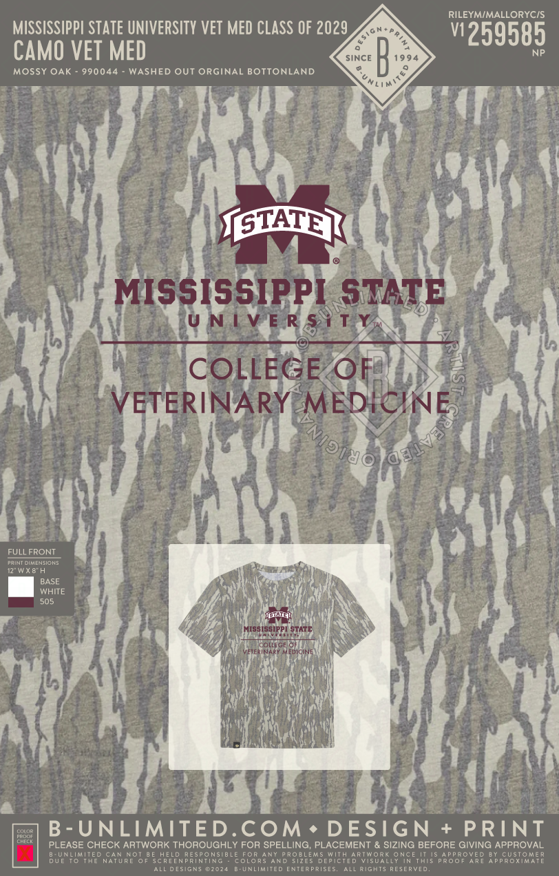 Mississippi State University College of Veterinary Medicine Class of 2029 - Camo Vet Med - Mossy Oak - 990044 - Short Sleeve Tri-Blend - Washed Out Orginal Bottonland
