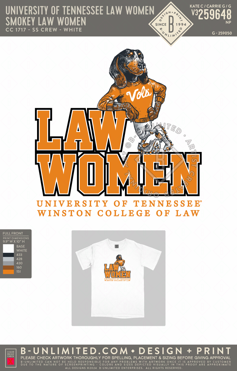 University of Tennessee Law Women - Smokey Law Women - CC - 1717 - SS Crew - White