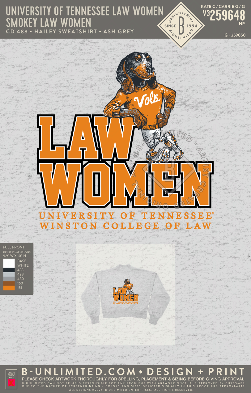 University of Tennessee Law Women - Smokey Law Women - CD - 488 - Hailey Sweatshirt - Ash Grey