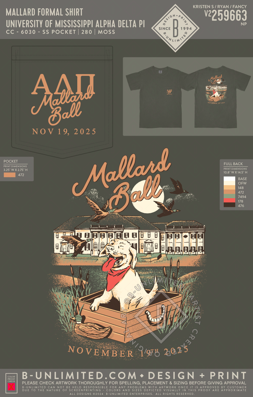 University of Mississippi Alpha Delta Pi - Mallard Formal Shirt - CC - 6030 - SS Pocket - Moss