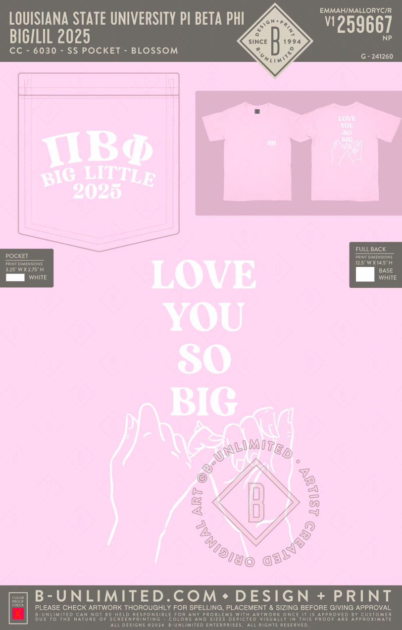 Louisiana State University Pi Beta Phi - Big/Lil 2025 - CC - 6030 - SS Pocket - Blossom