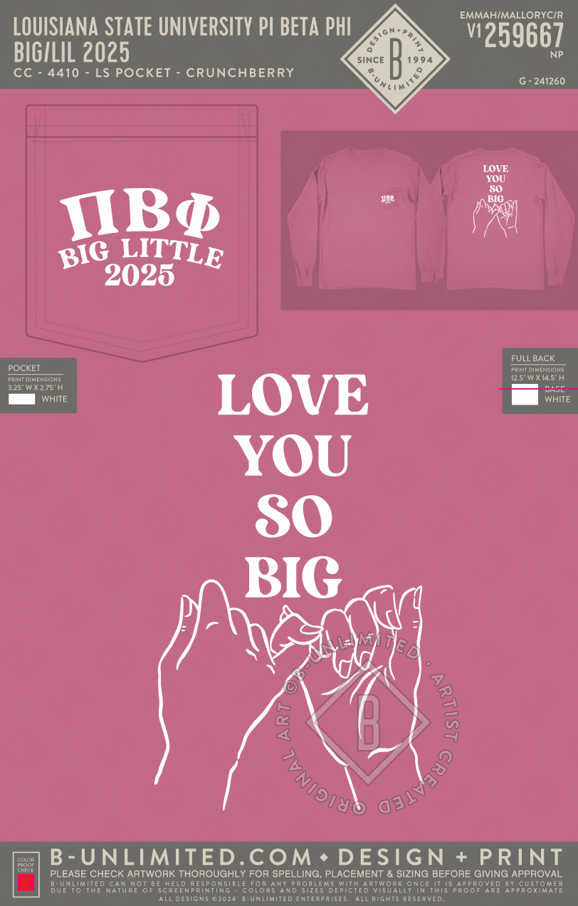 Louisiana State University Pi Beta Phi - Big/Lil 2025 - CC - 4410 - LS Pocket - Crunchberry