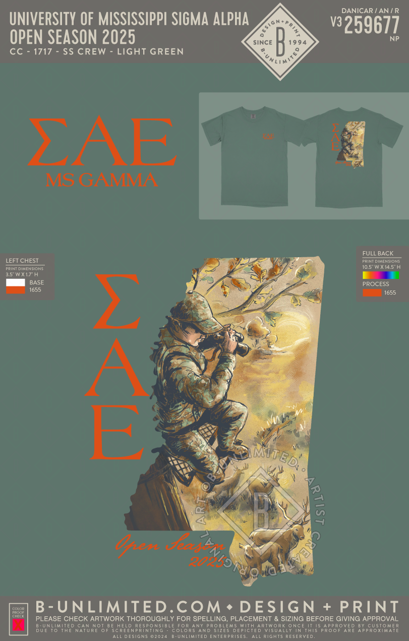 University of Mississippi Sigma Alpha Epsilon - Open Season 2025 - CC - 1717 - SS Crew - Light Green