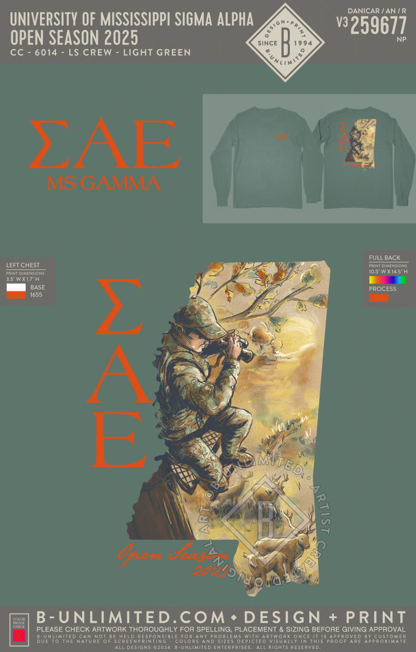University of Mississippi Sigma Alpha Epsilon - Open Season 2025 - CC - 6014 - LS Crew - Light Green