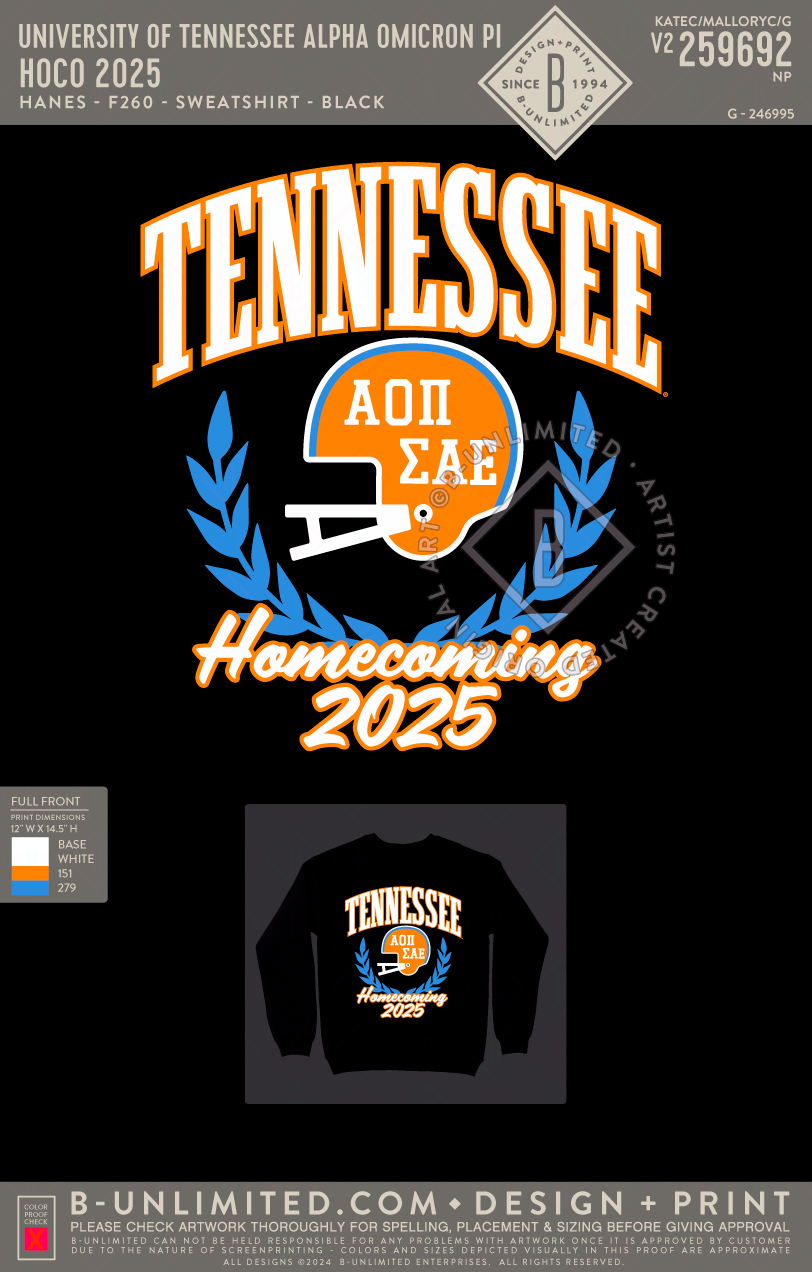 University of Tennessee Alpha Omicron Pi - Hoco 2025 - Hanes - F260 - Sweatshirt - Black