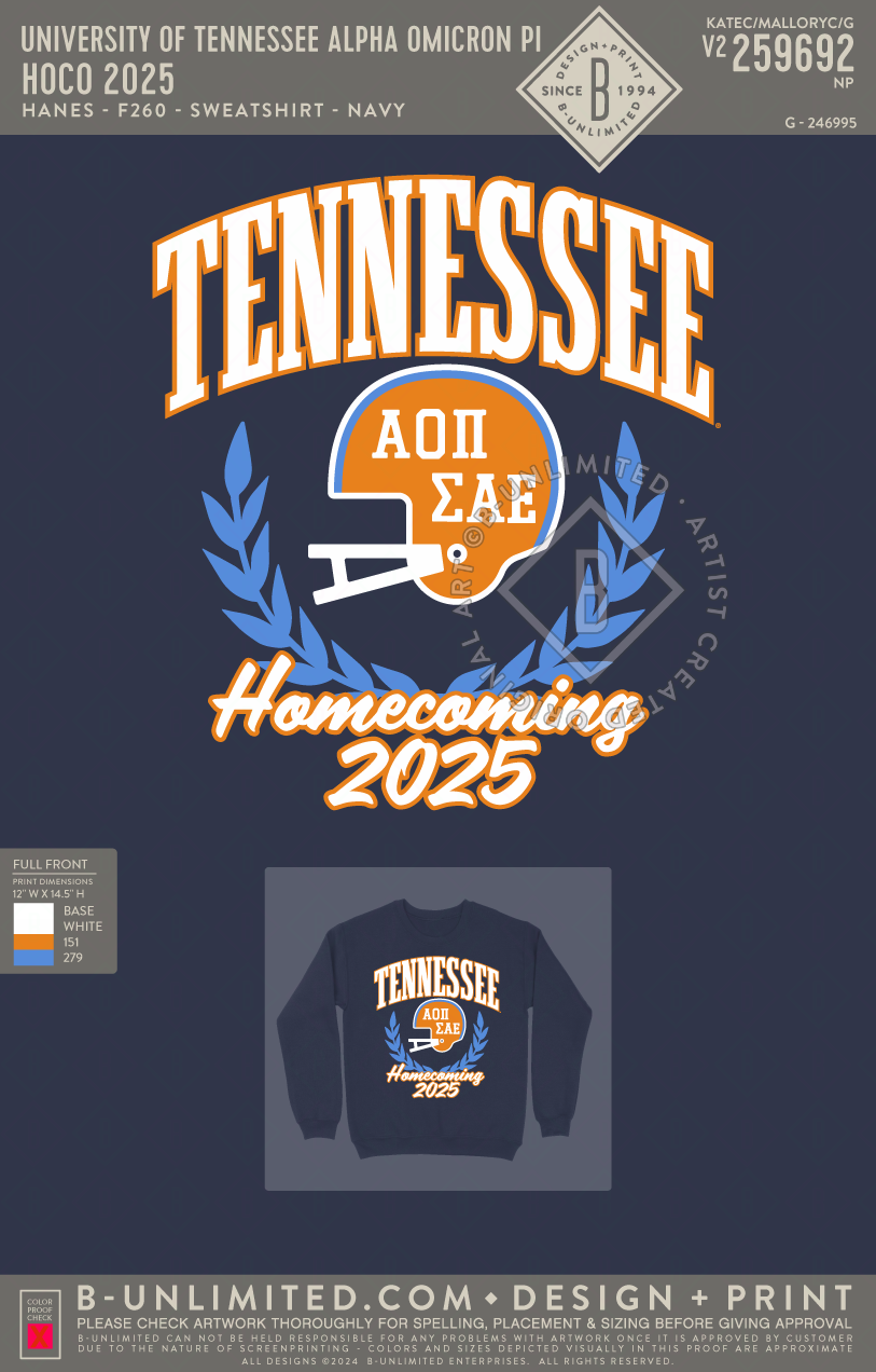 University of Tennessee Alpha Omicron Pi - Hoco 2025 - Hanes - F260 - Sweatshirt - Navy