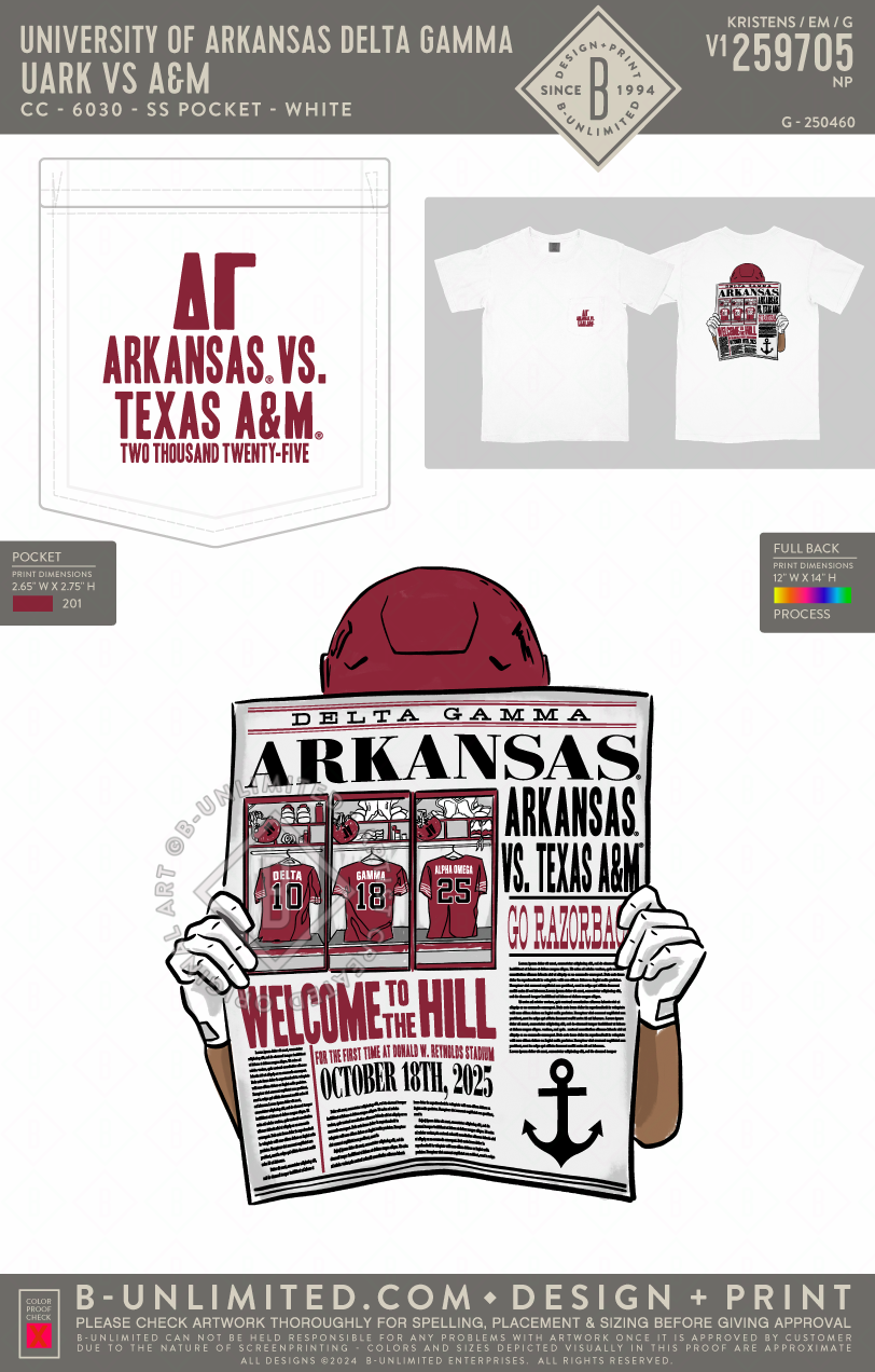 University of Arkansas Delta Gamma - UARK VS A&M - CC - 6030 - SS Pocket - White