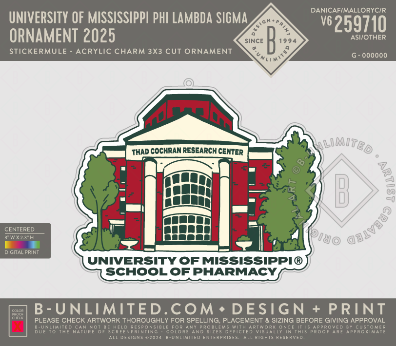 University of Mississippi Sigma Phi Lamb - Ornament 2025 - StickerMule - Acrylic Charm 3x3 Cut Ornament - Multi