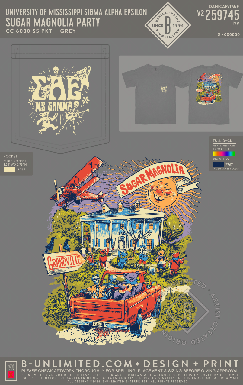 University of Mississippi Sigma Alpha Epsilon - Sugar Magnolia Party Pocket - CC - 6030 - SS Pocket - Grey