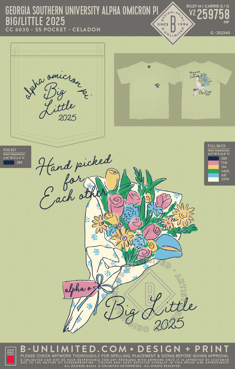 Georgia Southern University Alpha Omicron Pi - Big/Little 2025 - CC - 6030 - SS Pocket - Celadon