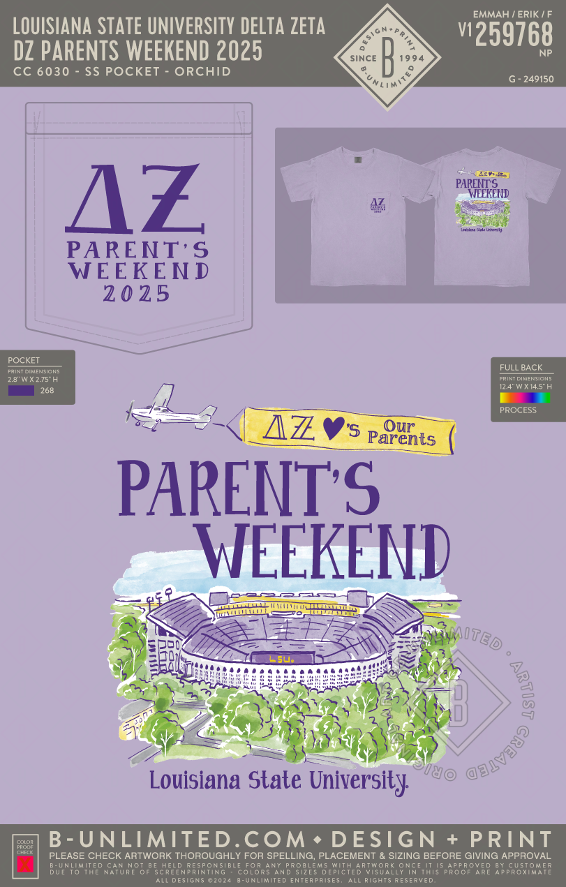 Louisiana State University Delta Zeta - DZ Parents Weekend 2025 - CC - 6030 - SS Pocket - Orchid