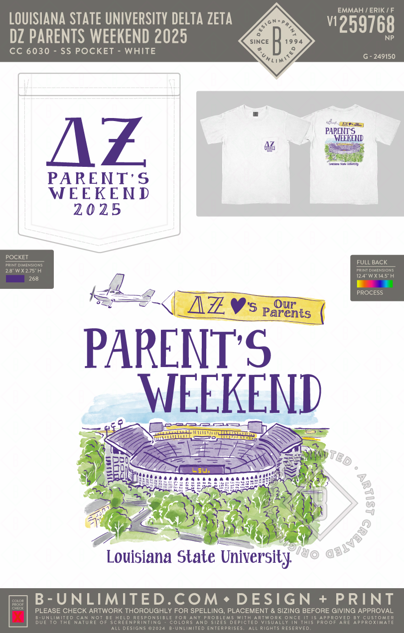 Louisiana State University Delta Zeta - DZ Parents Weekend 2025 - CC - 6030 - SS Pocket - White