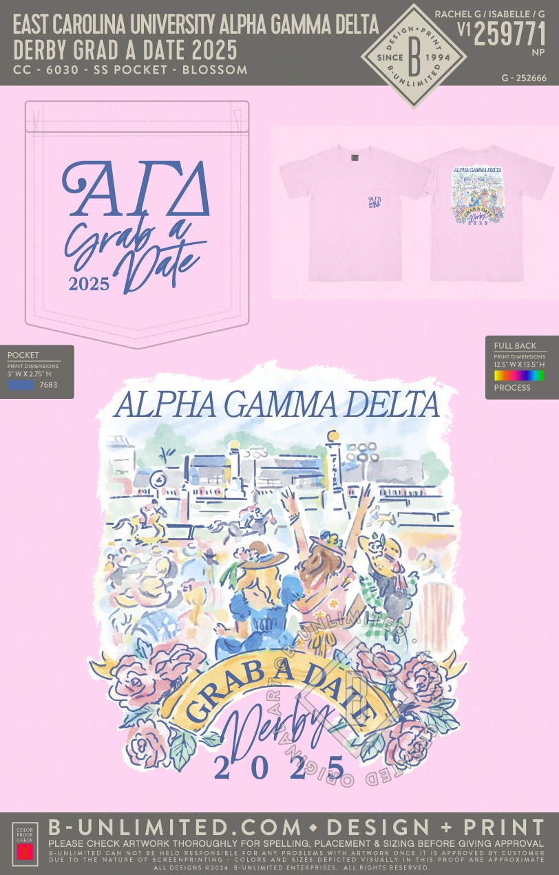 East Carolina University Alpha Gamma Delta - Derby Grad a Date 2025 - CC - 6030 - SS Pocket - Blossom