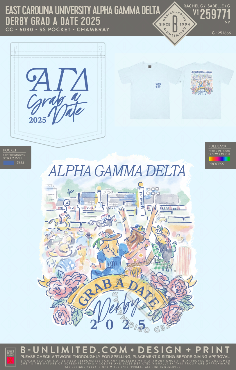 East Carolina University Alpha Gamma Delta - Derby Grad a Date 2025 - CC - 6030 - SS Pocket - Chambray